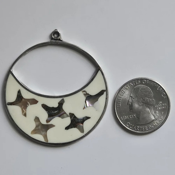 Vintage Alpaca Mexico Abalone Shell stars Silver Pendant - Picture 6 of 11